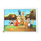 Close-up of vibrant colors on educational wooden jigsaw puzzle