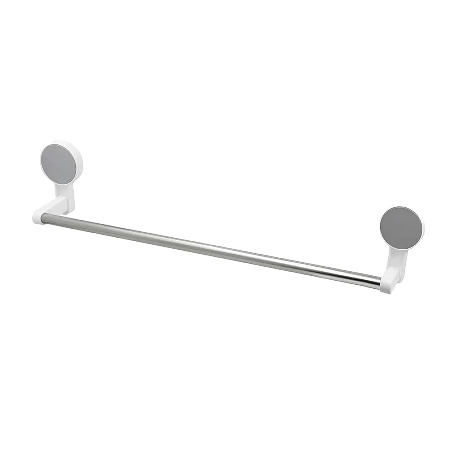 Wall-mounted adhesive towel rod holding towels in bathroom setting