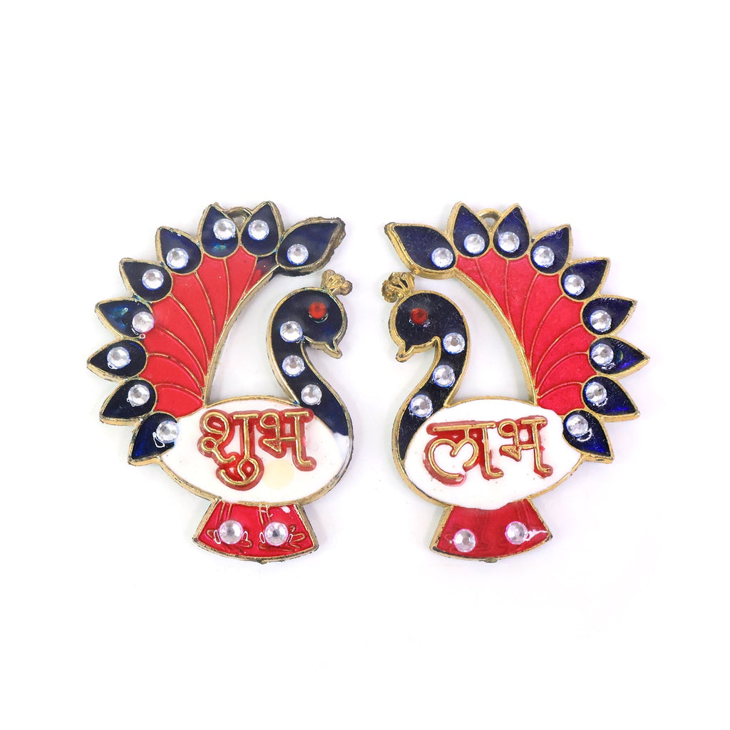 Festive space adorned with Shubh Labh Peacock Wall Hanging set