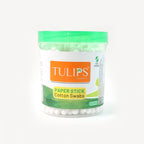 Dual-tipped cotton buds demonstrating use for makeup and cleaning tasks.