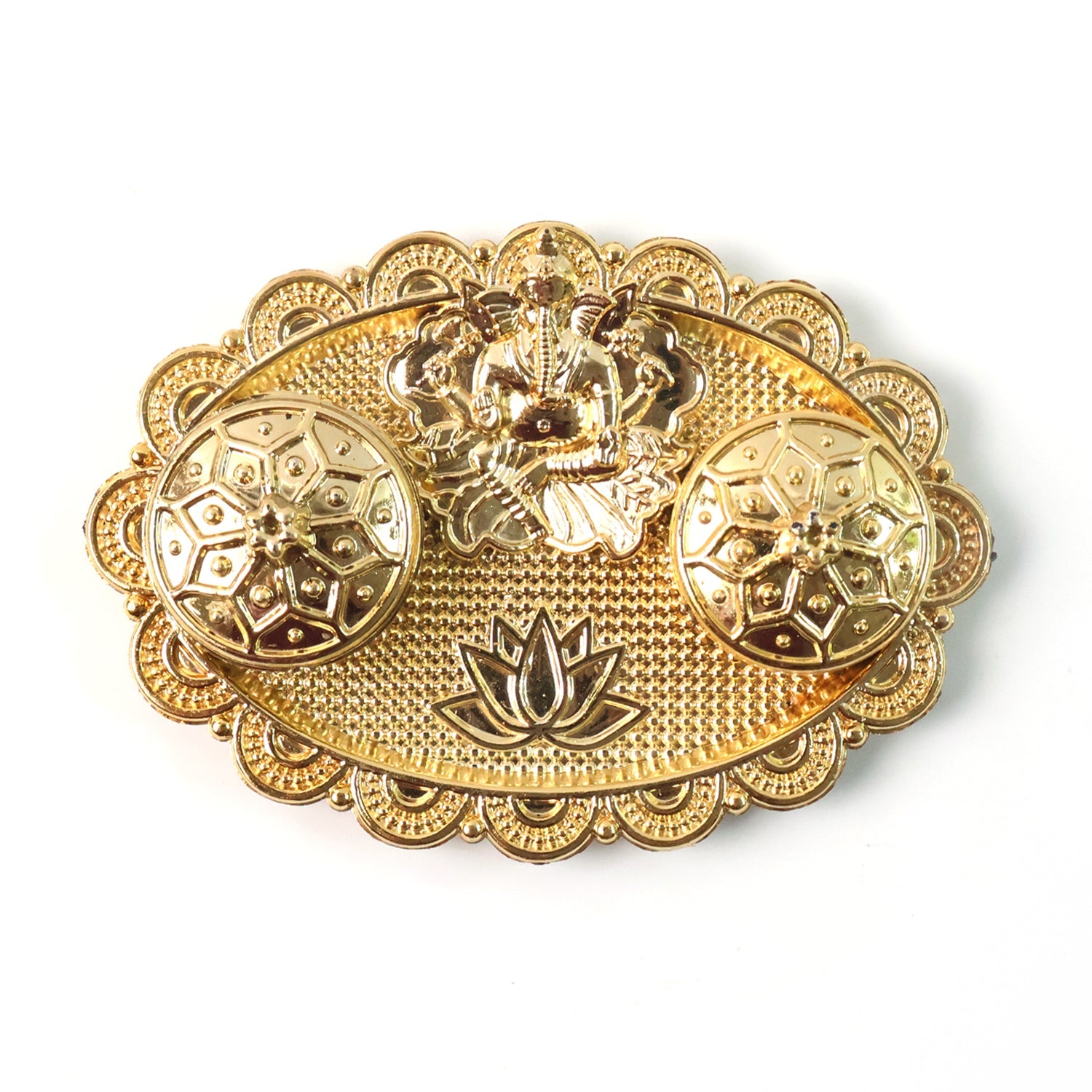 Premium handcrafted Ganesh embossed kumkum chopra with lotus motif and dual holders