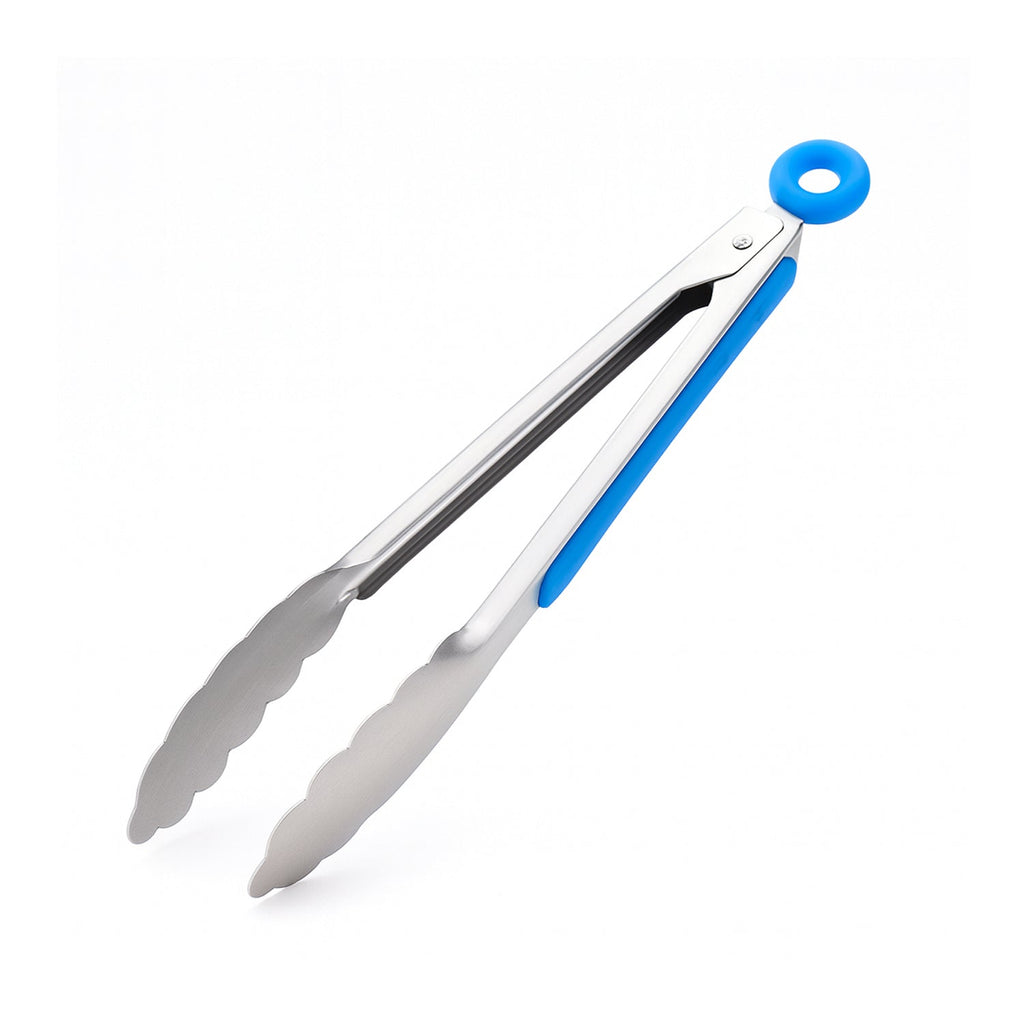 Kitchen serving tong with heat-resistant silicone grip