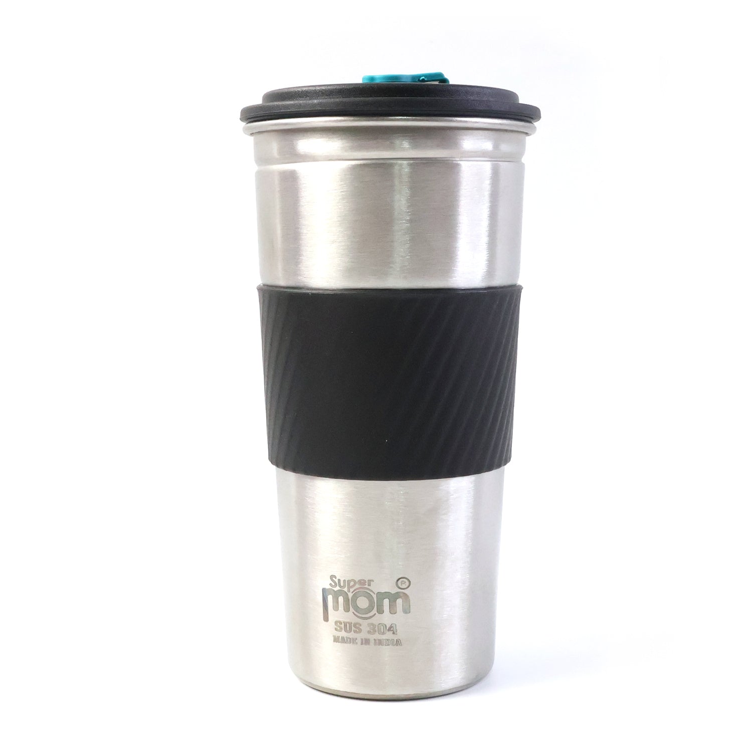 Insulated stainless steel travel tumbler with heat-safe grip sleeve
