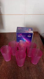 Stylish 6-piece plastic glass set for kitchen and office, great for serving beverages.