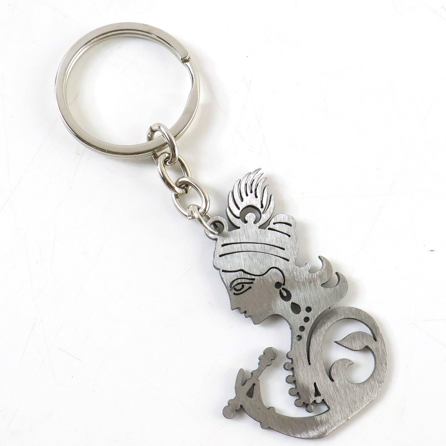Engraved Lord Krishna face keyring in metal