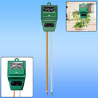 A 3-in-1 soil pH meter showing its probe and display for moisture, light, and pH levels.