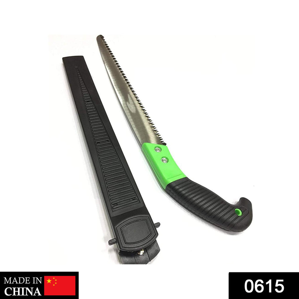 Durable chromium steel saw packaged with a protective plastic cover for safe storage.