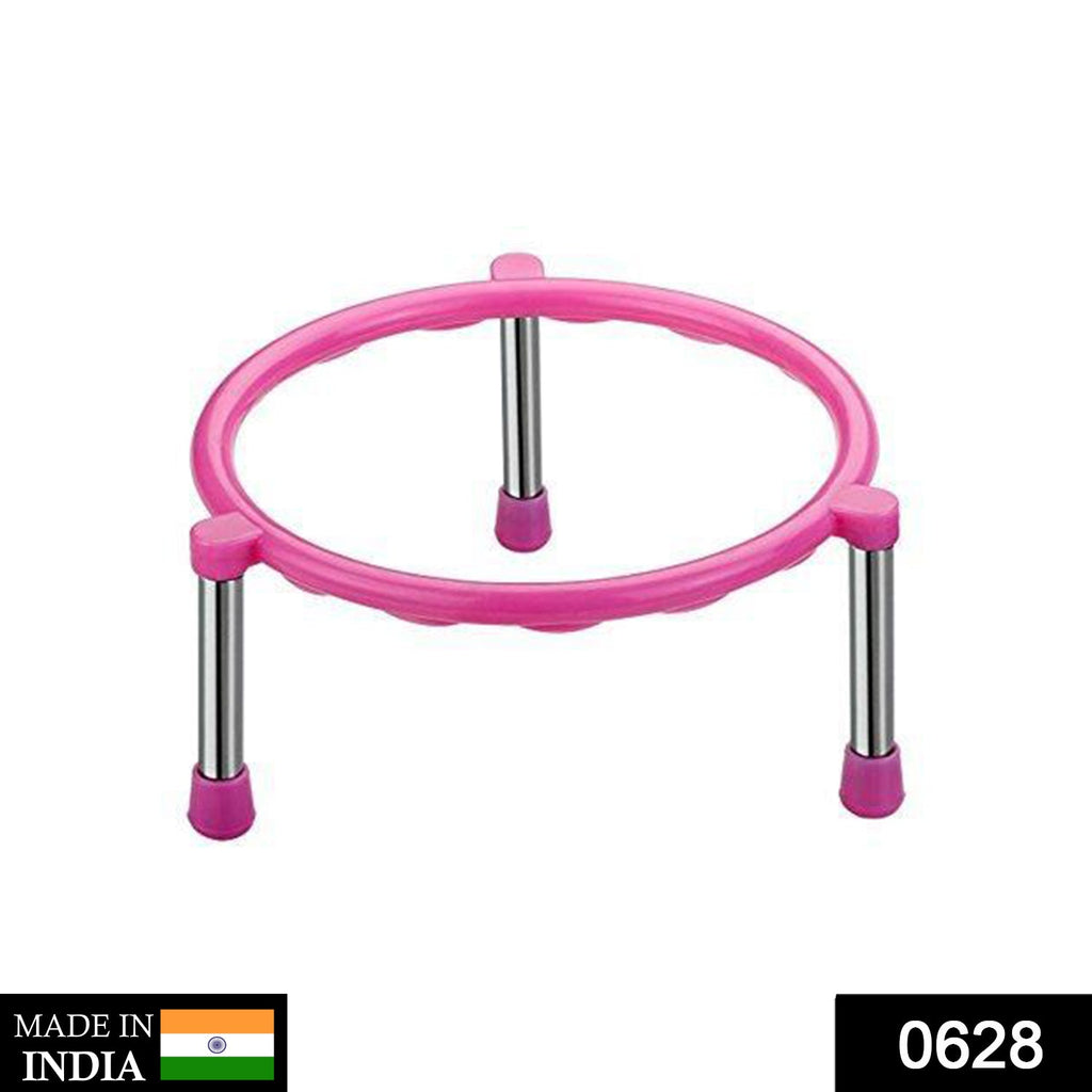 Stainless steel matka stand with a single ring design, shown empty.