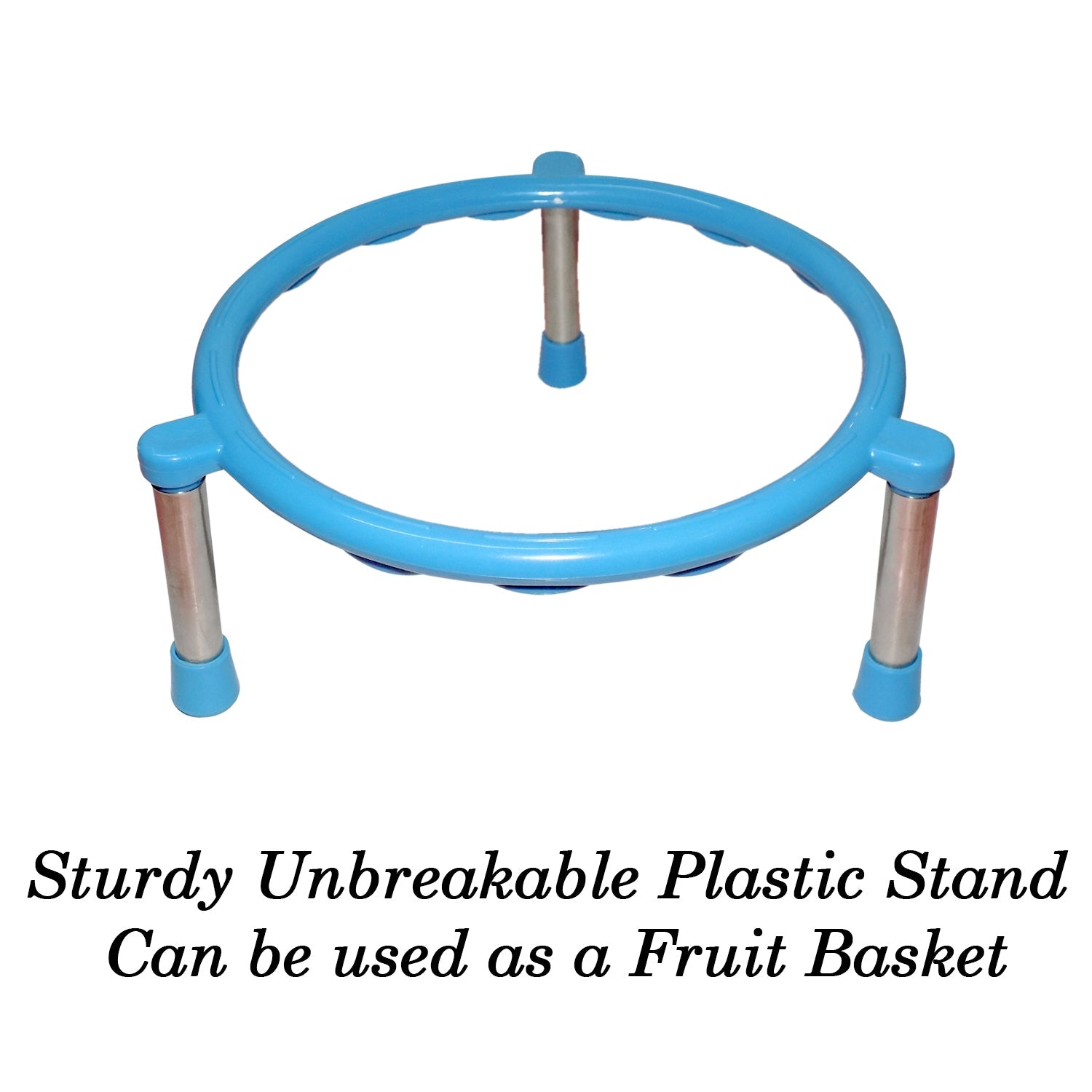 Isometric view of the durable stainless steel matka stand with anti-skid feet.