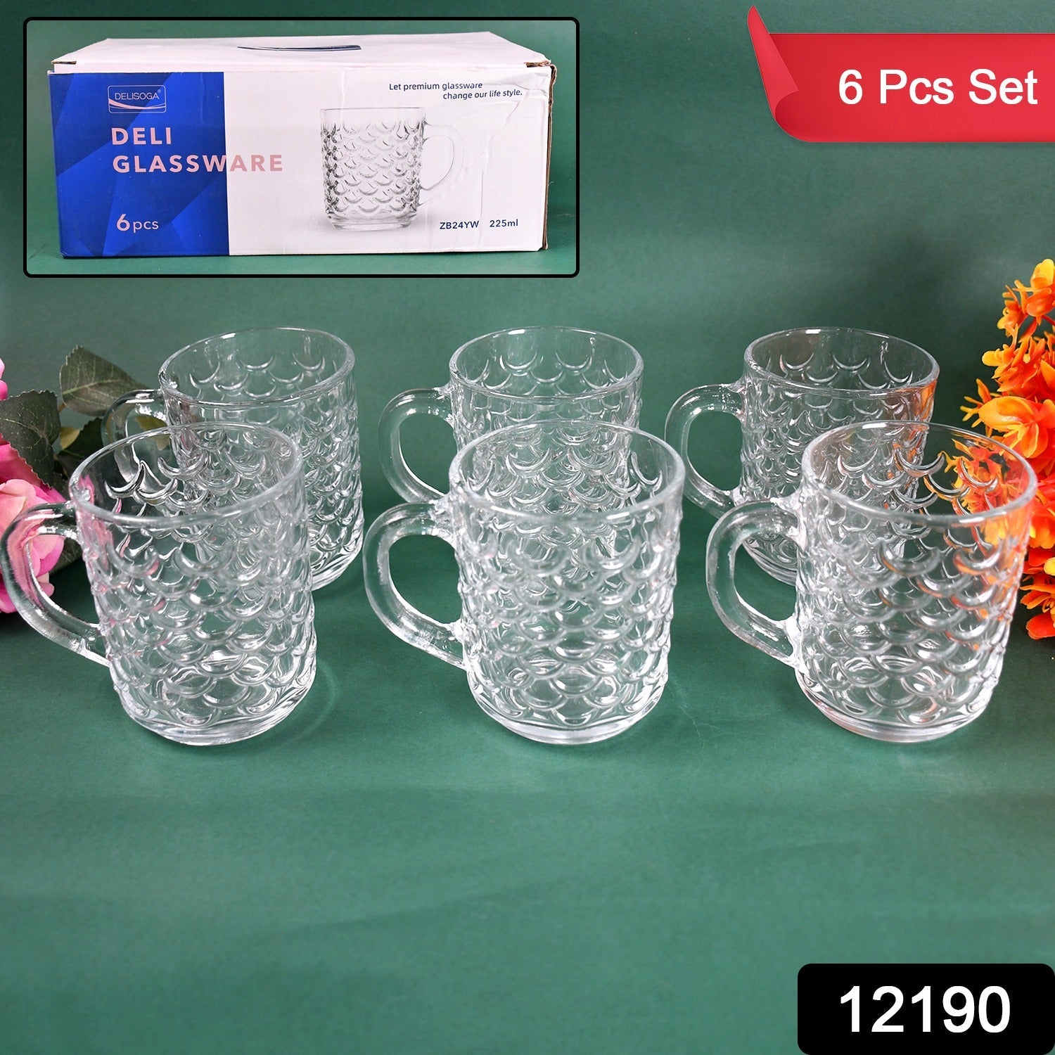 Ergonomic handle on a transparent glass mug, ideal for comfortable grip.