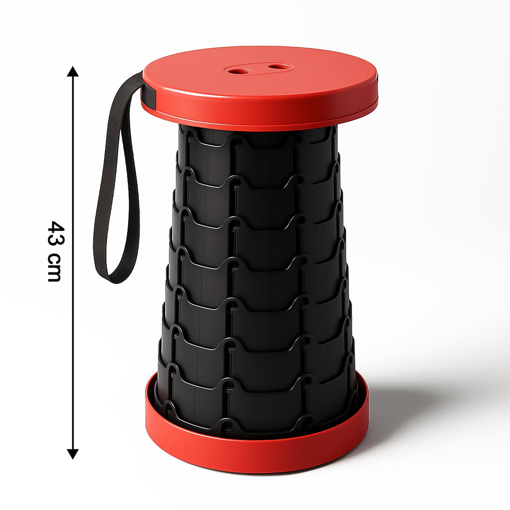Portable telescopic folding stool being used outdoors