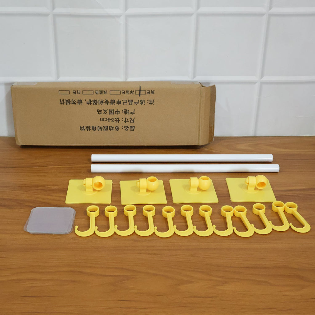 Detachable hook rod rack mounted on smooth wall for utility organization