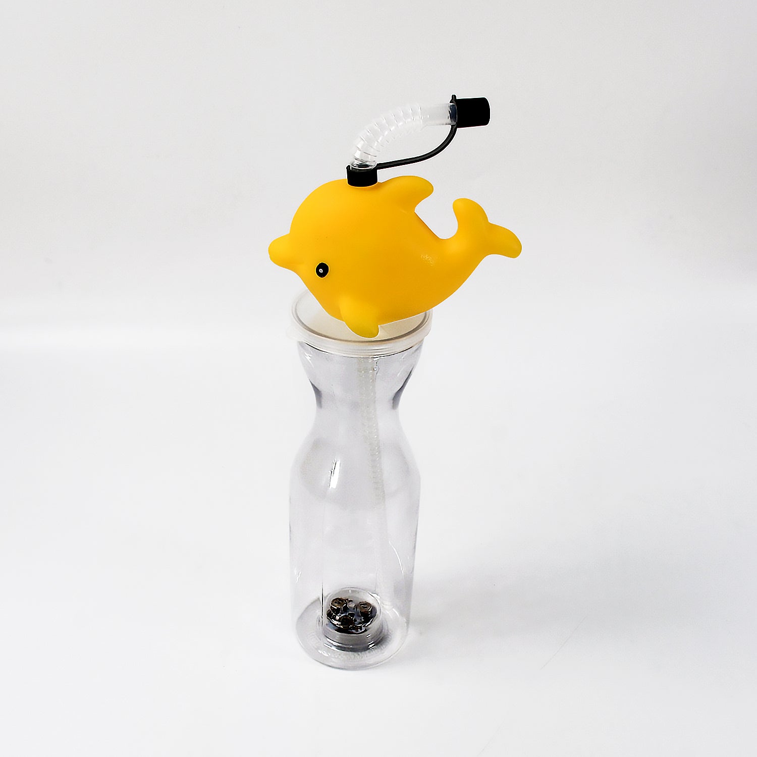 Green dolphin animal shape sipper bottle, designed to be durable and leak-proof.