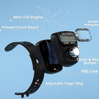 Side view of slim digital finger tally counter with adjustable strap