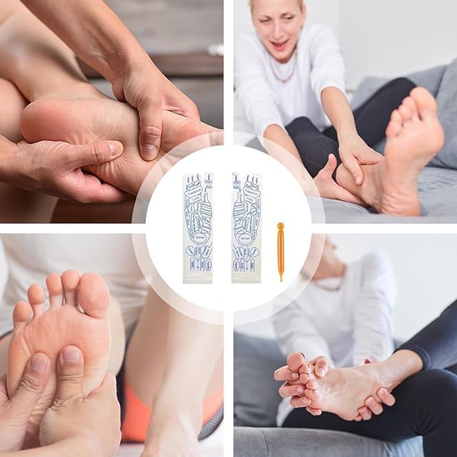 Acupressure therapy socks laid flat, showing detailed reflexology pressure points