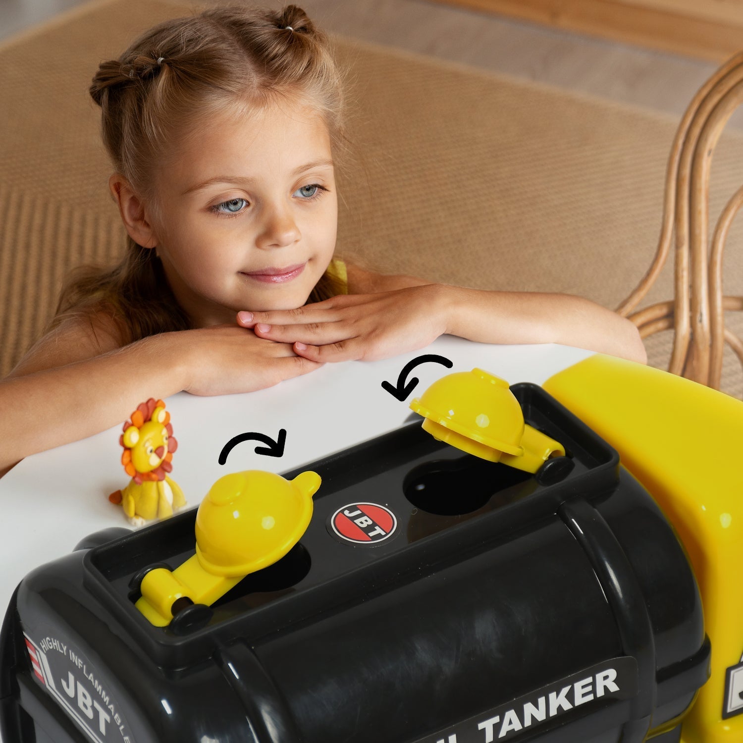 Back view of the durable unbreakable toy truck with sound, showing its strong build.