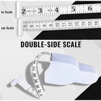 Detailed view of the durable plastic case of the retractable fitness tape.