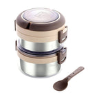 Double layer stainless steel lunch box with foldable spoon and carrying box