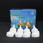 Eco-friendly smokeless LED floating candles glowing warmly in glass vase