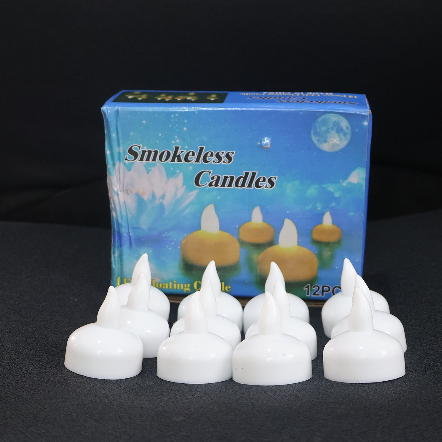 Eco-friendly smokeless LED floating candles glowing warmly in glass vase