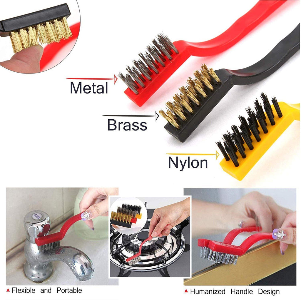 The mini wire brush set features hanging holes for convenient storage after tough cleaning jobs.