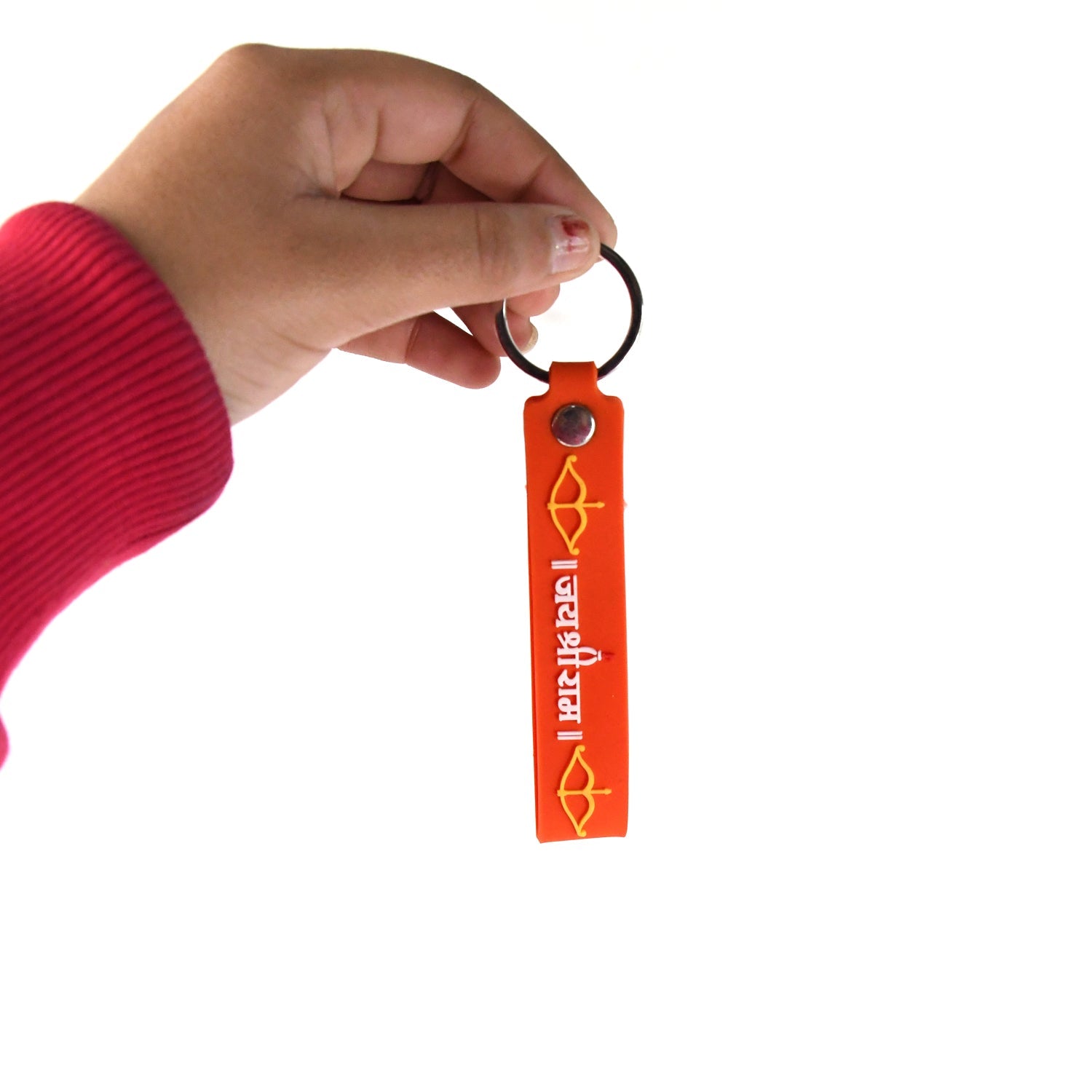 Detailed bhakti charm on Jai Shree Ram keychain symbolizing devotion