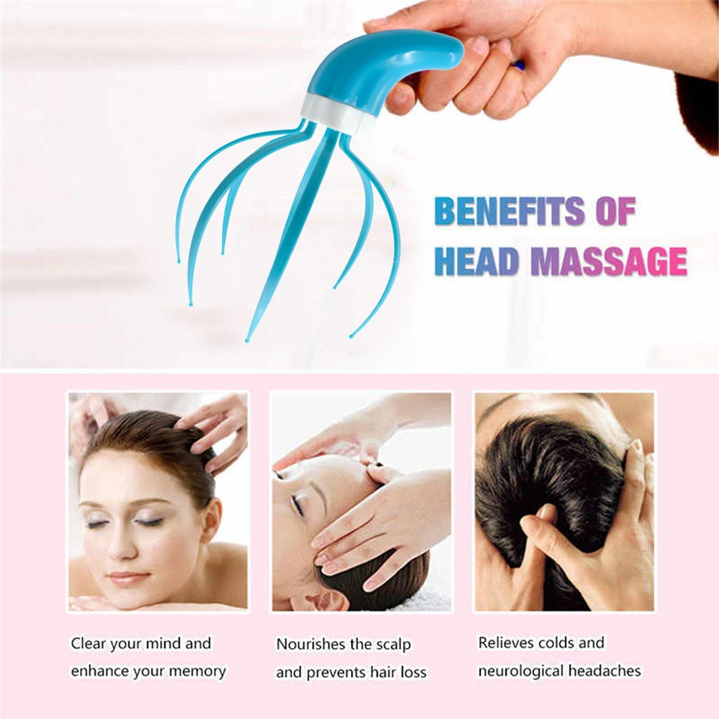 Refreshing head massager tool with comfortable hand grip.