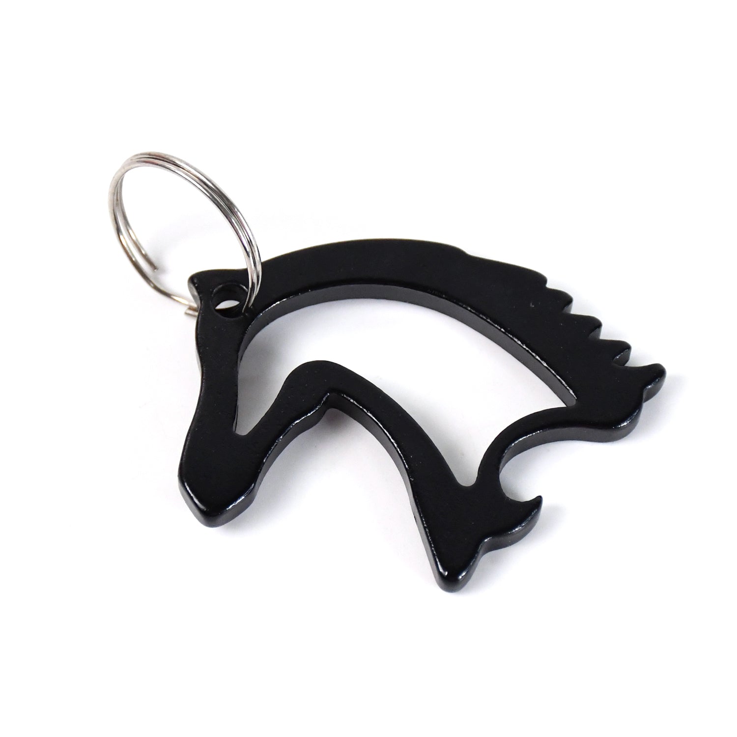 Metal keychain displaying majestic horse mane design