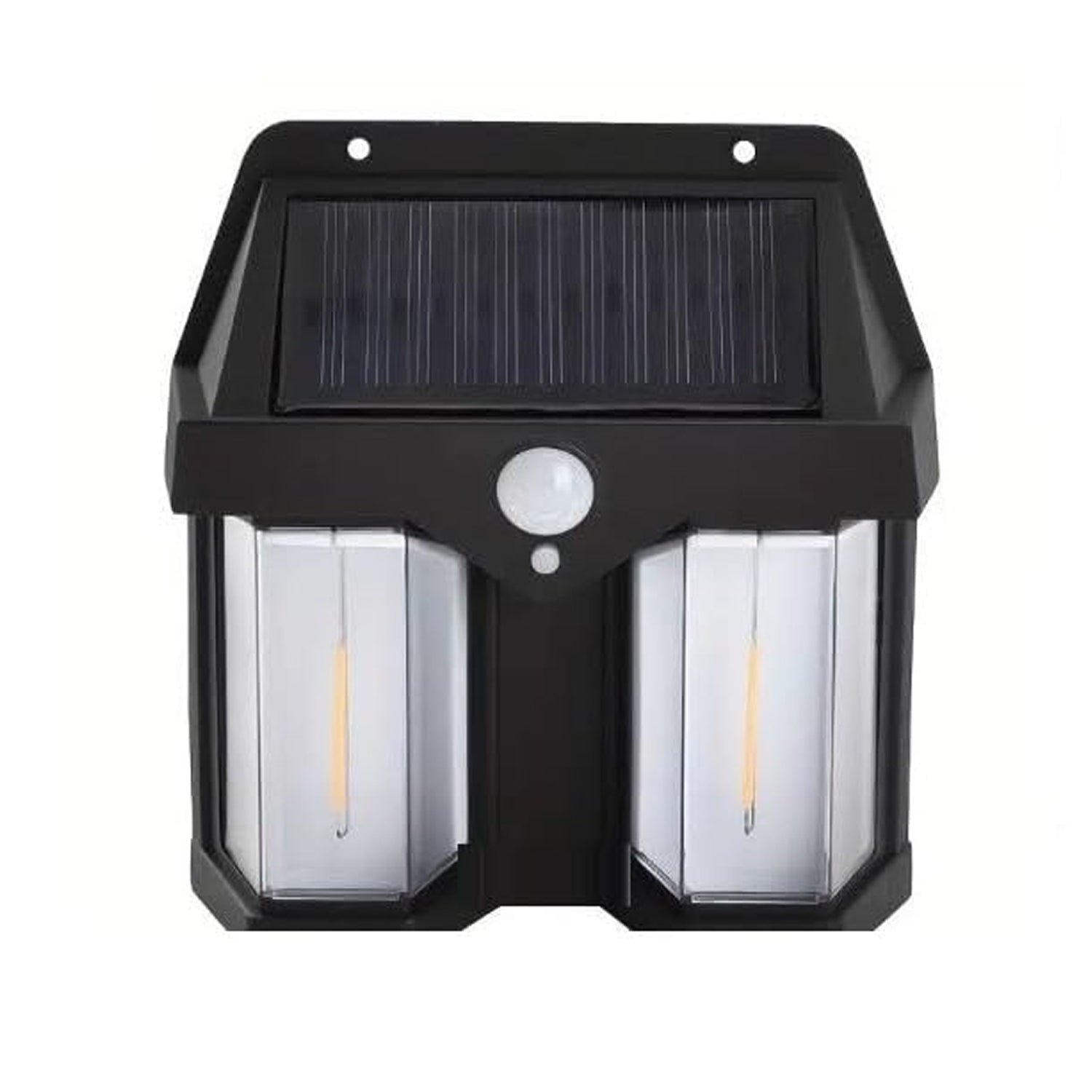 Solar wall light shown to scale on a brick wall, highlighting its compact size.