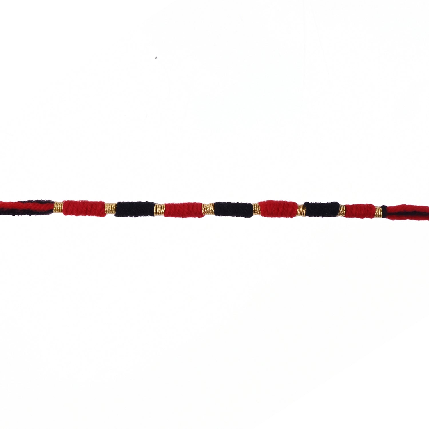 Red and black thread Rakhi with detailed craftsmanship