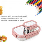 Overhead view of a single stainless steel lunch box, showcasing its ample space.