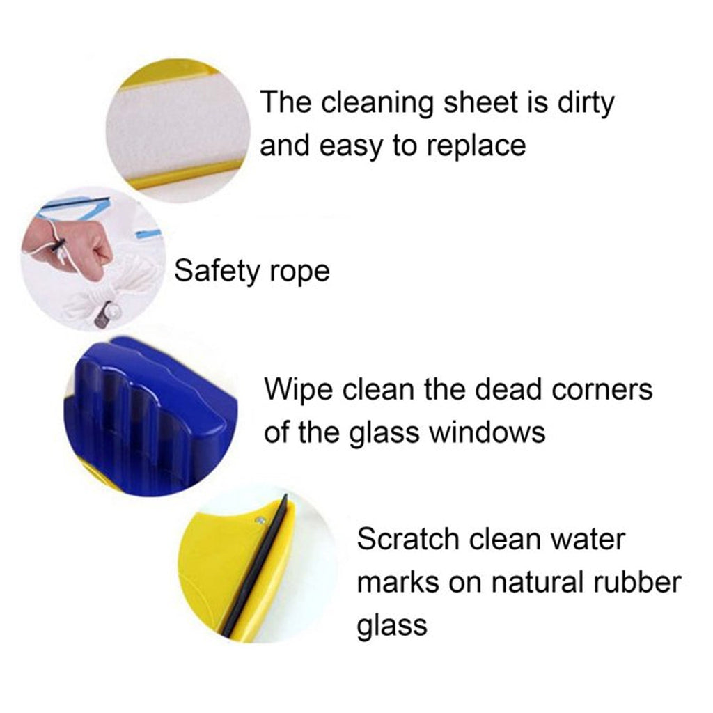 Packaging for the magnetic window cleaner, illustrating its features and benefits for quick cleaning.