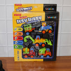 Colorful construction vehicle toys arranged for child's playtime