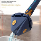 Close-up of the triangular mop head with a microfiber pad, ideal for corner cleaning.