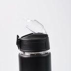Flip-top lid with silicone straw on stainless steel sports water bottle