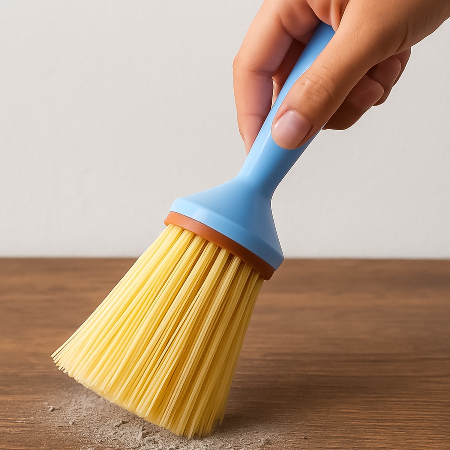 Compact cleaning brush with short plastic handle for tough scrubbing