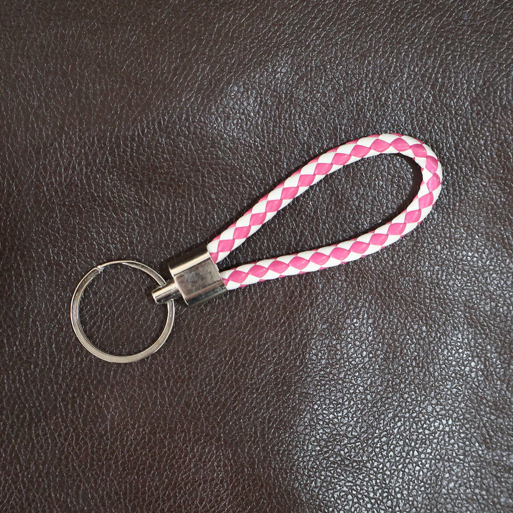 Stylish braided leather style keychain accessory with durable metal ring