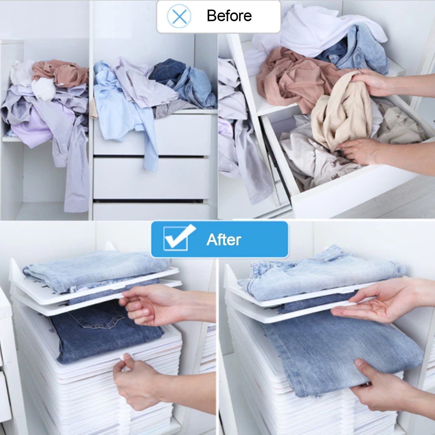 Durable cloth organizer shown with clothes, perfect for small spaces.