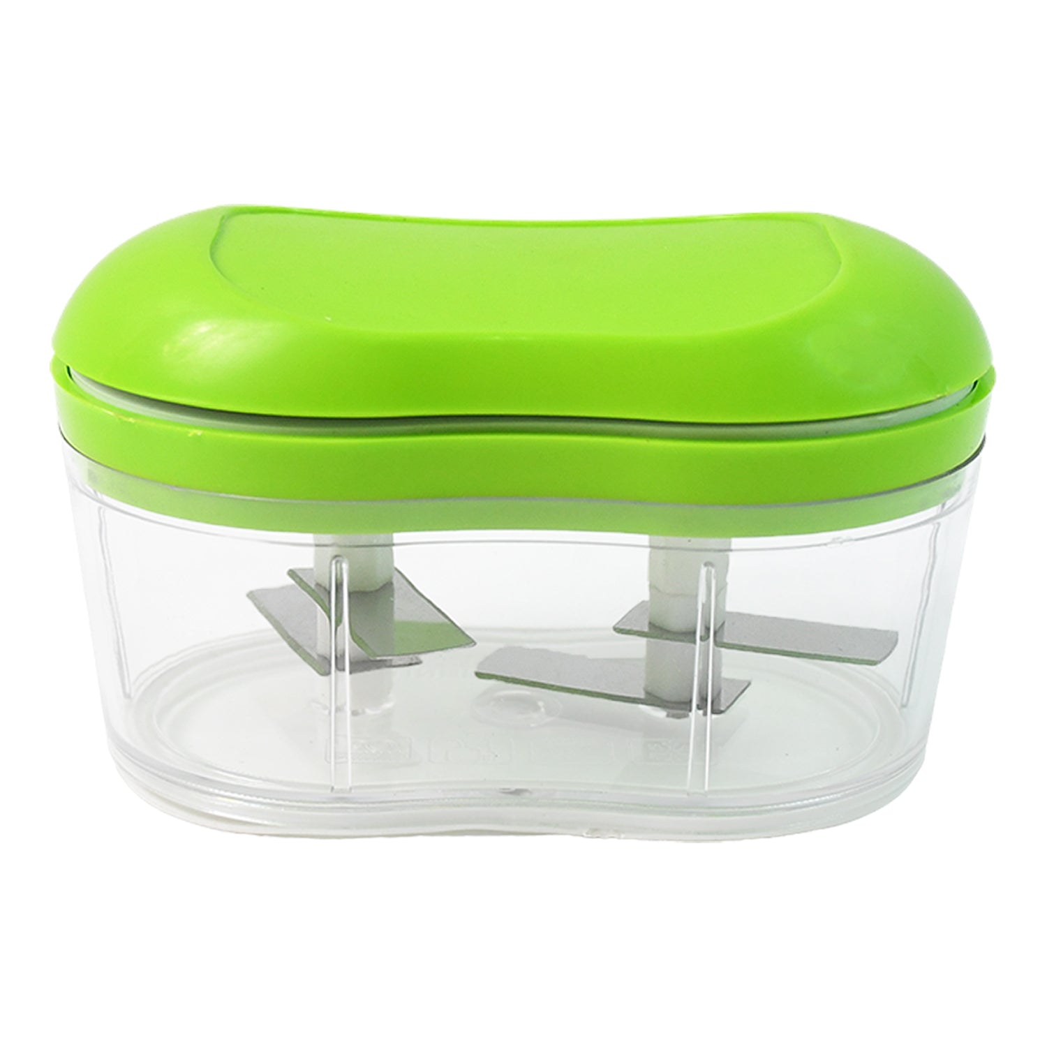 Manual hand push chopper showing ergonomic green lid for easy use