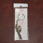 Back side of Jai Dwarkadhish metal keychain showing key ring