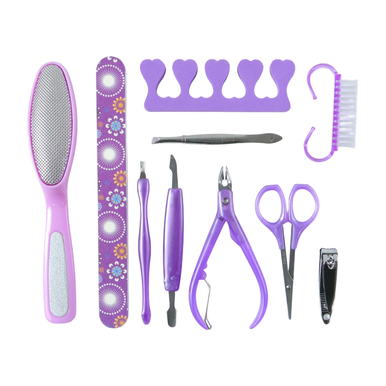 Complete nail grooming kit designed for manicure and pedicure maintenance