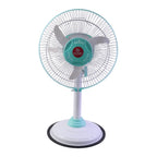Close-up of safety grill and blades of pedestal fan