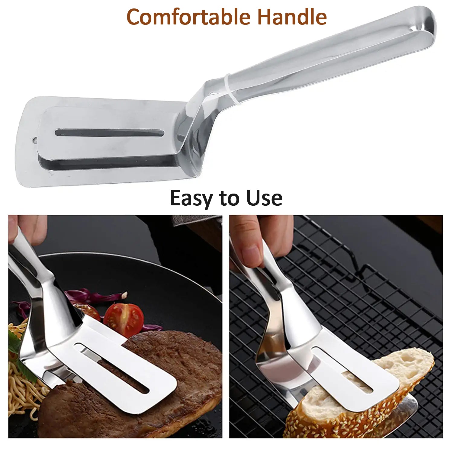 Stainless steel cooking tong in use for healthy frying.