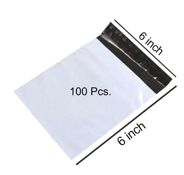 Stack of 06x06 inch tamper-evident shipping bags, highlighting the pack of 100 quantity.