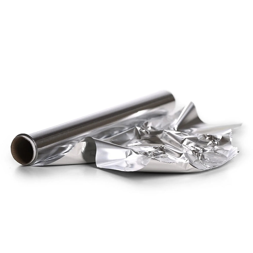 Versatile aluminum foil roll for cooking and food preservation.