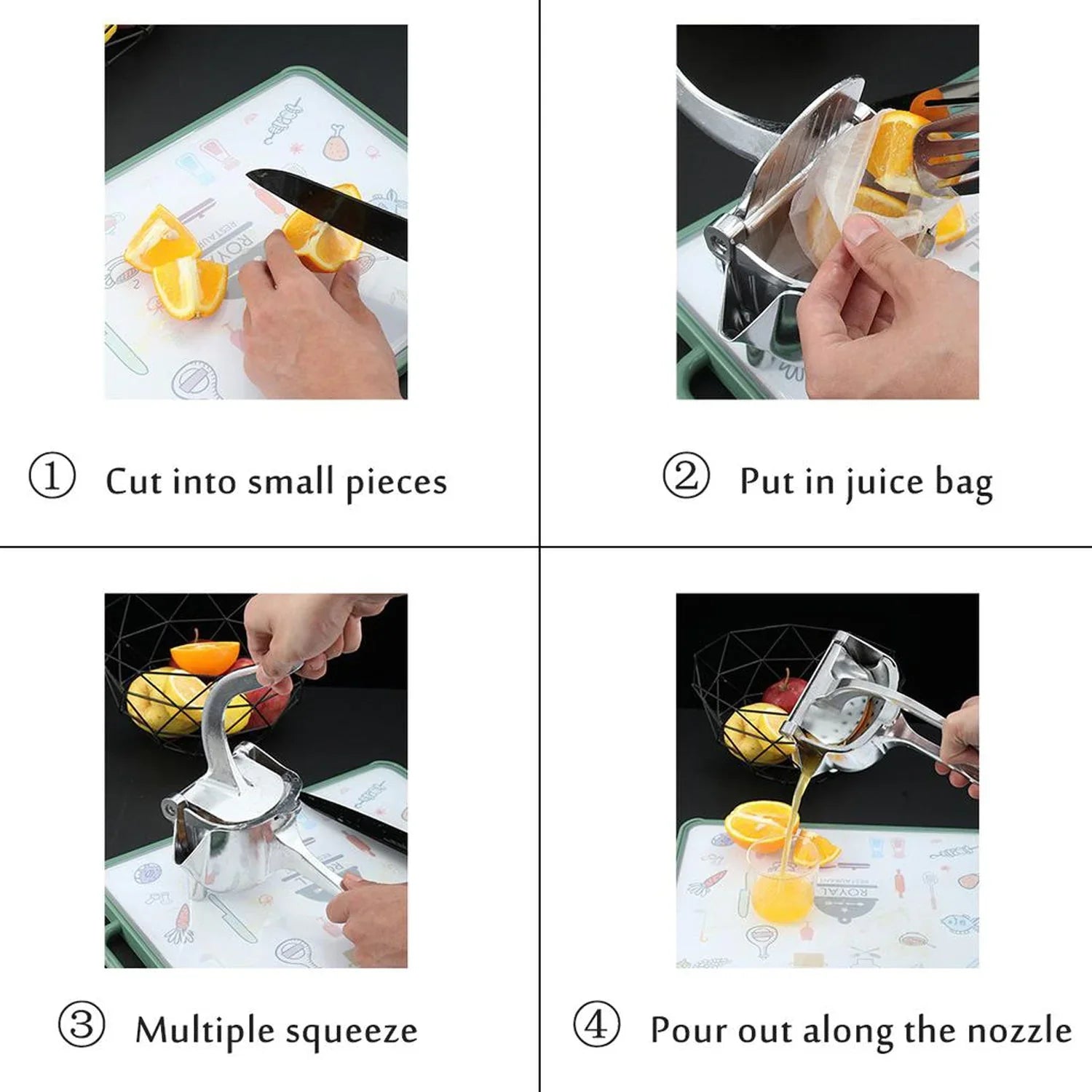 Compact manual fruit press juicer, perfect for any kitchen countertop.