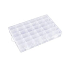 Open plastic organizer box with 36 adjustable grids ready for use.