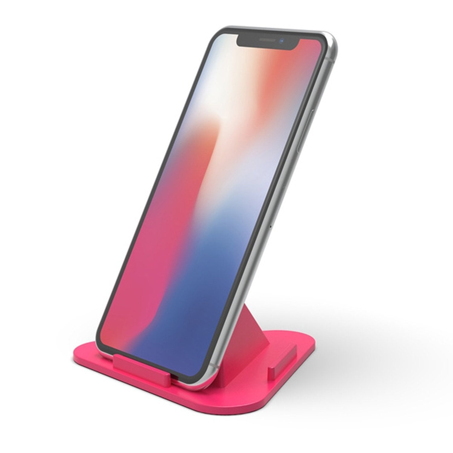 Hand demonstrating the adjustable angles of the Pyramid Mobile Stand with a phone.