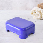 Blue rectangular soap box with removable lid and drainage base