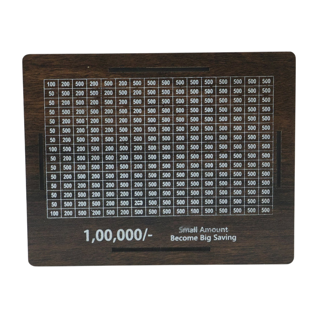 Savings tracker board with wooden piggy bank for savings goals
